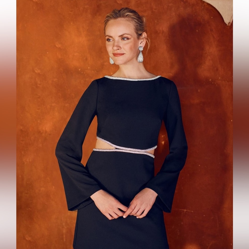 TRINA TURK Sabia Dress With Rhinestone Trim And Waist Cutouts